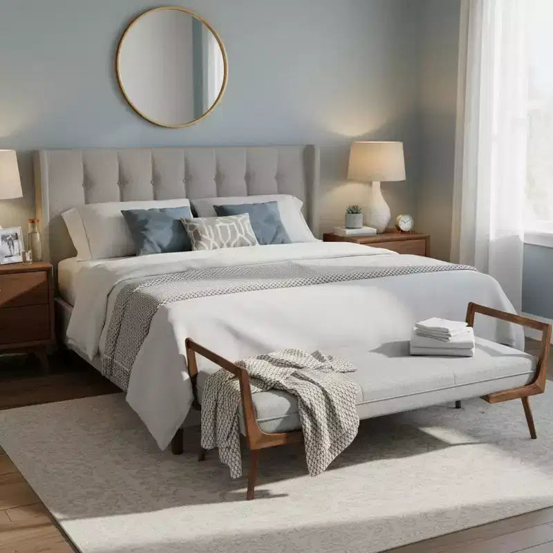 Modern Velvet Upholstered Bench with Wood Legs, Padded End of Bed Bench for Bedroom Entryway Living Room
