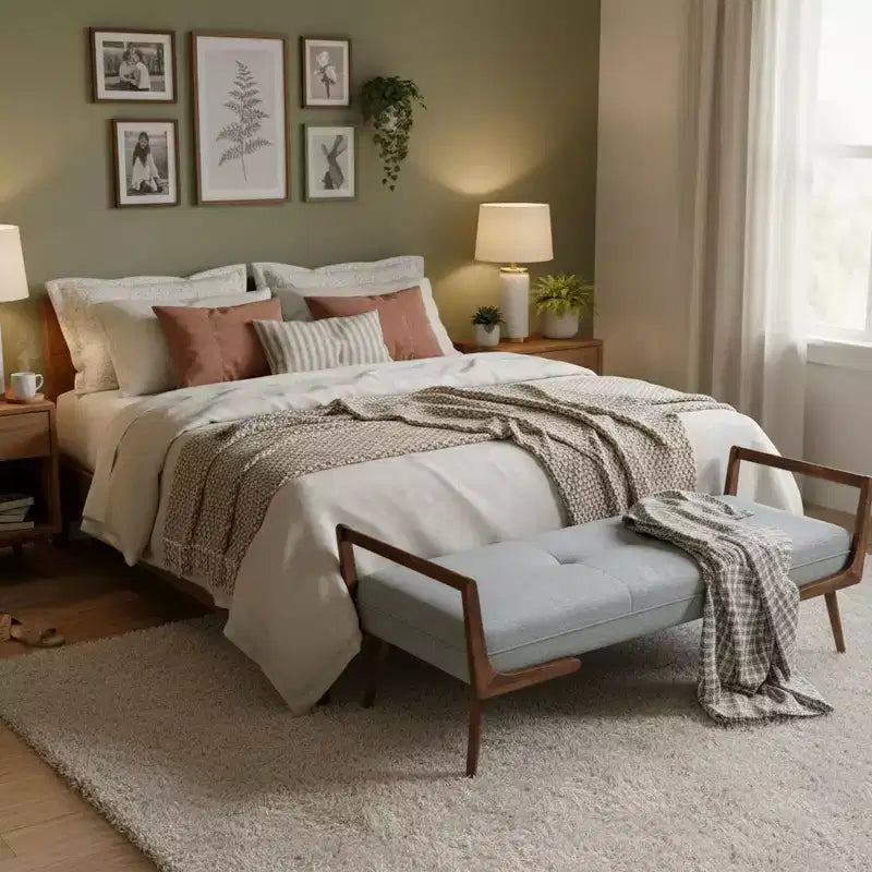 Modern Velvet Upholstered Bench with Wood Legs, Padded End of Bed Bench for Bedroom Entryway Living Room