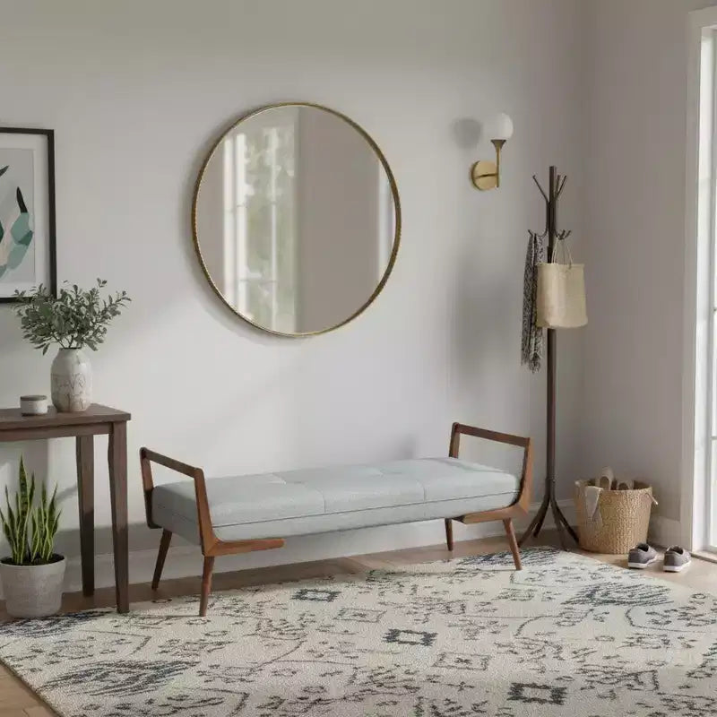 Modern Velvet Upholstered Bench with Wood Legs, Padded End of Bed Bench for Bedroom Entryway Living Room