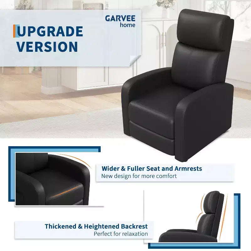 Recliner Chair, Leather Recliner Adjustable Single Sofa with Side Pocket, Tall Back, Wide Arms & Padded for Living Room