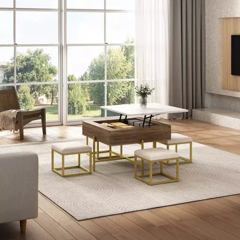 Lift Top Coffee Table with Hidden Storage for Small Spaces