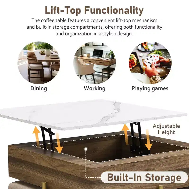 Lift Top Coffee Table with Hidden Storage for Small Spaces