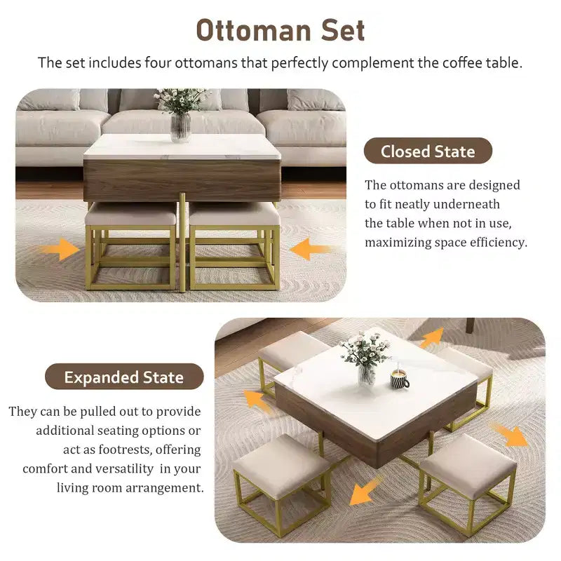 Lift Top Coffee Table with Hidden Storage for Small Spaces