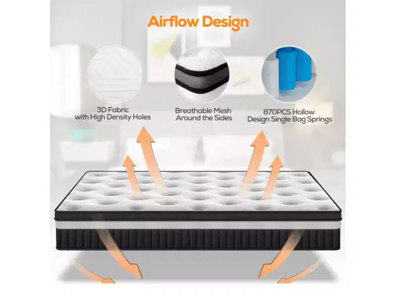 14 Inch Queen Mattress in a Box Hybrid, Medium Firm, Memory Foam and Individual Springs, Fiberglass Free Bed Matress, Breathable, CertiPUR-US