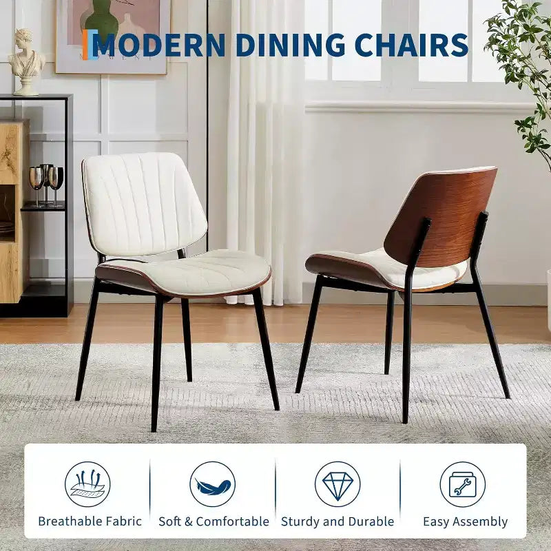 Mid Century Modern Dining Chairs, Upholstered Leather Walnut Bentwood Metal Adjustable for Kitchen Dining Room