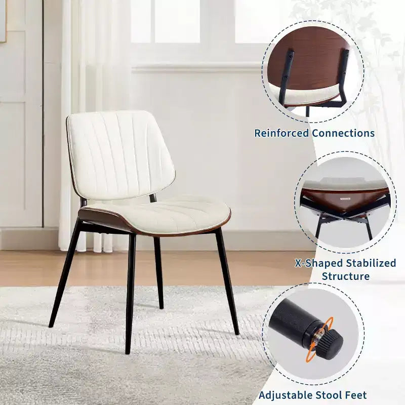 Mid Century Modern Dining Chairs, Upholstered Leather Walnut Bentwood Metal Adjustable for Kitchen Dining Room