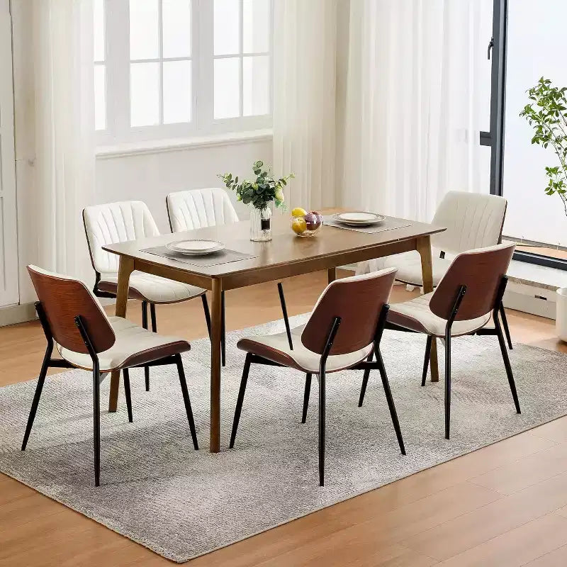Mid Century Modern Dining Chairs, Upholstered Leather Walnut Bentwood Metal Adjustable for Kitchen Dining Room