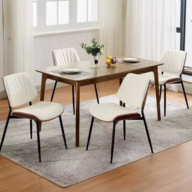 Mid Century Modern Dining Chairs, Upholstered Leather Walnut Bentwood Metal Adjustable for Kitchen Dining Room