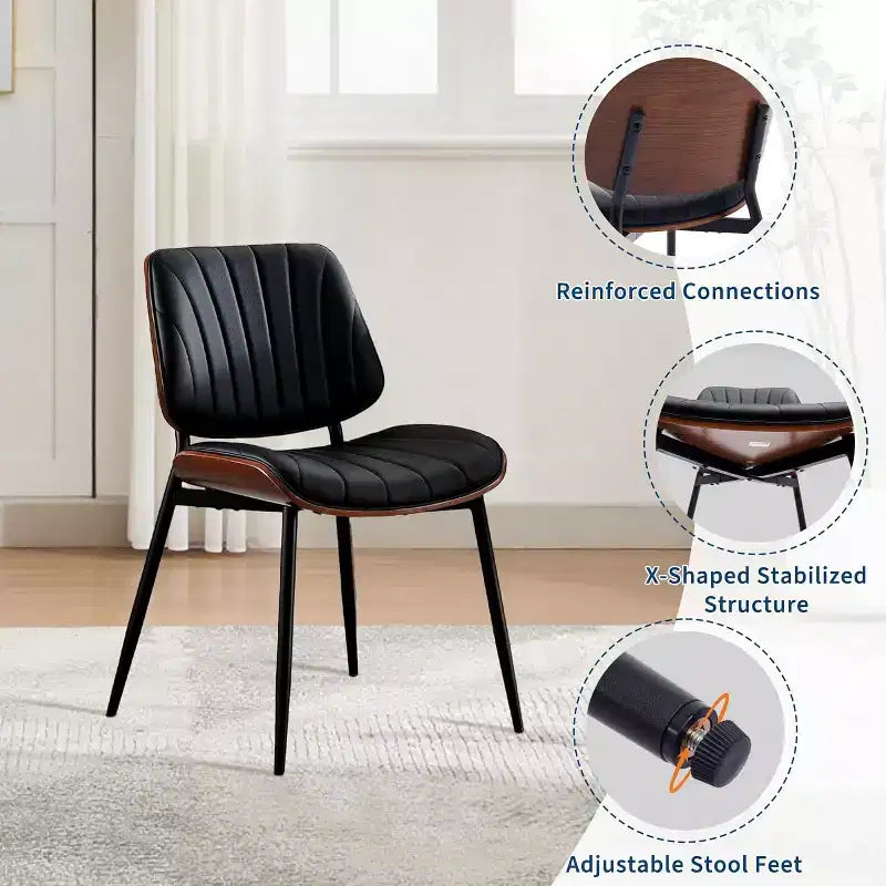 Mid Century Modern Dining Chairs, Upholstered Leather Walnut Bentwood Metal Adjustable for Kitchen Dining Room