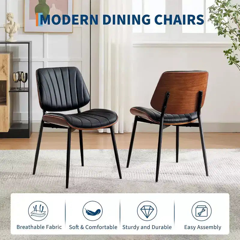 Mid Century Modern Dining Chairs, Upholstered Leather Walnut Bentwood Metal Adjustable for Kitchen Dining Room