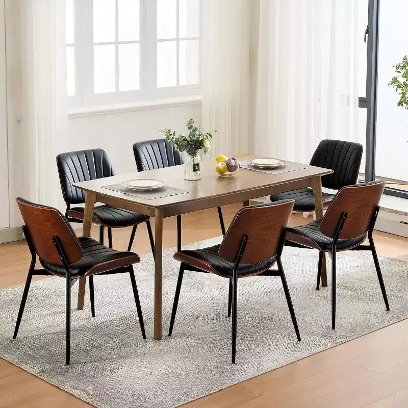 Mid Century Modern Dining Chairs, Upholstered Leather Walnut Bentwood Metal Adjustable for Kitchen Dining Room