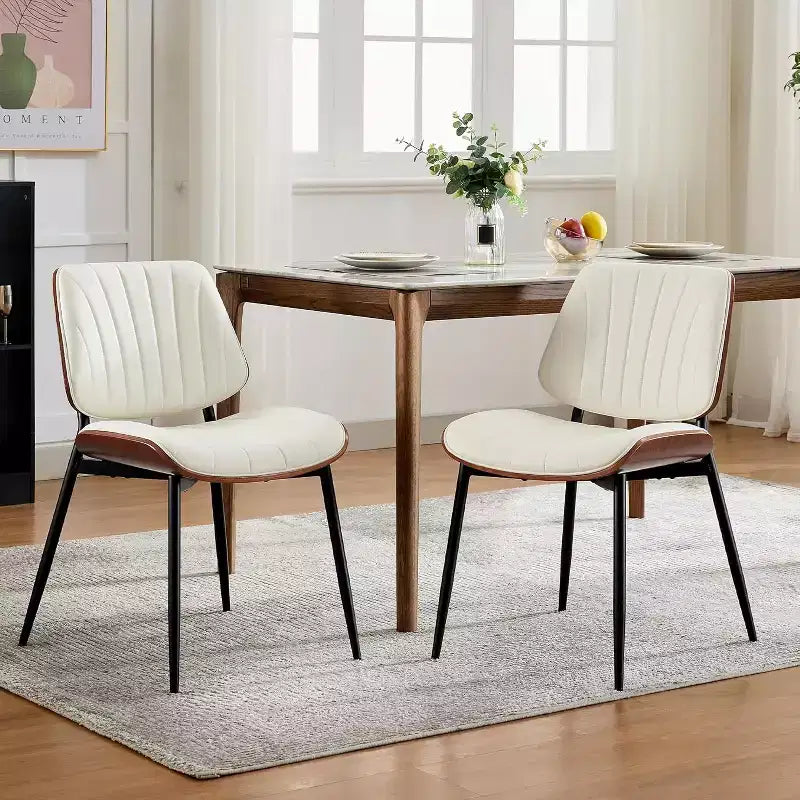Chaises de salle à manger modernes du milieu du siècle, cuir rembourré, noyer, bois courbé, métal, réglables pour cuisine et salle à manger