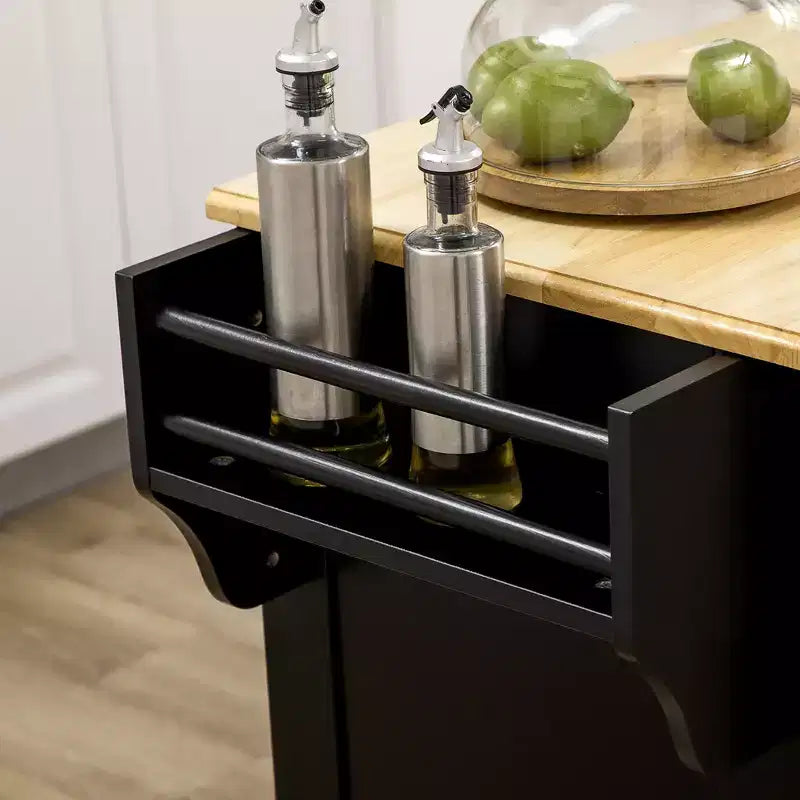 Black Wood 17.8 in. Kitchen Cart with 3 Cabinet and 2 Drawers