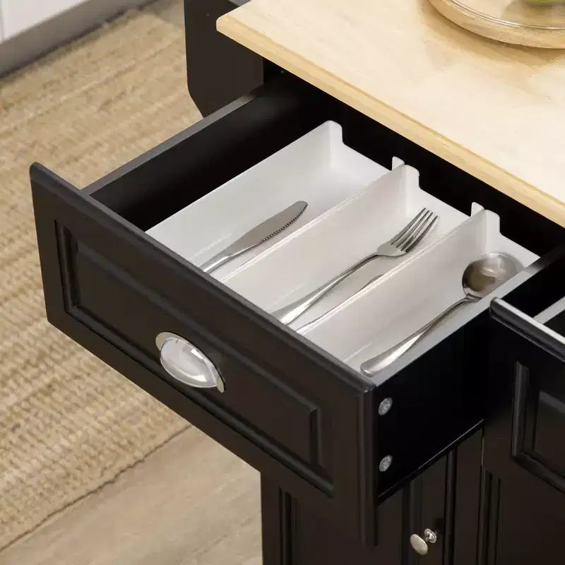 Black Wood 17.8 in. Kitchen Cart with 3 Cabinet and 2 Drawers