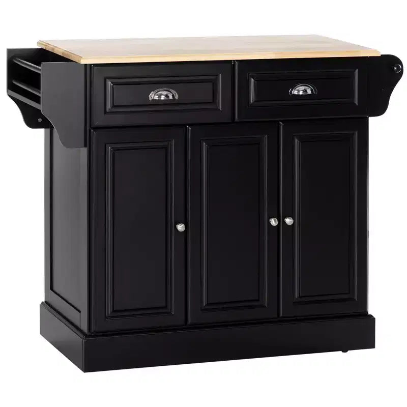 Black Wood 17.8 in. Kitchen Cart with 3 Cabinet and 2 Drawers