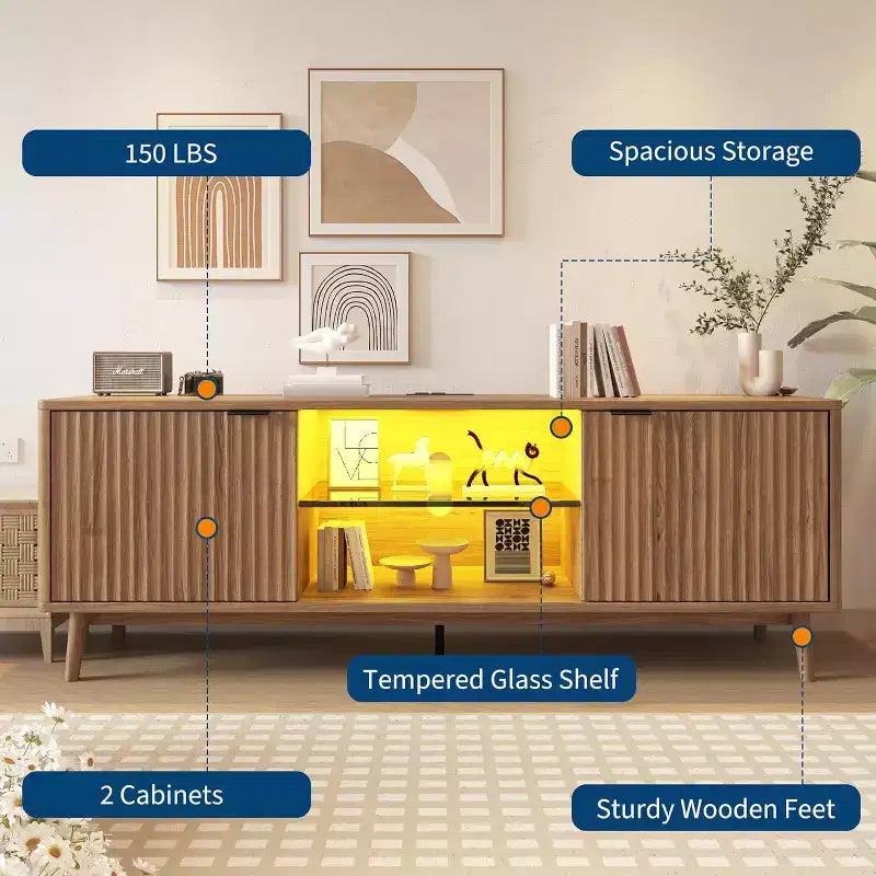 65'' Stand, with Storage and Adjustable Shelf, Console for Living Room, Modern Console