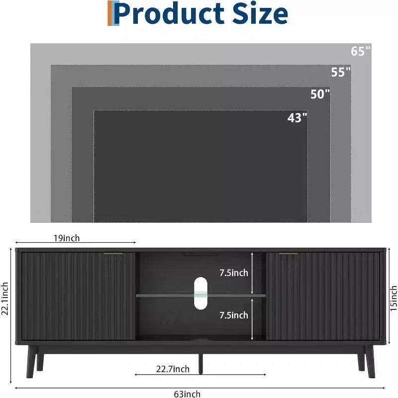 65'' Stand, with Storage and Adjustable Shelf, Console for Living Room, Modern Console