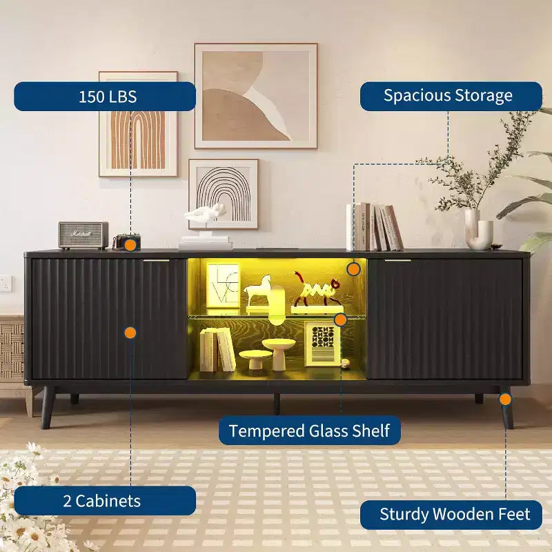 65'' Stand, with Storage and Adjustable Shelf, Console for Living Room, Modern Console