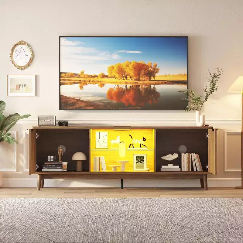 Meuble TV 65" avec rangement et étagère réglable, console moderne pour salon