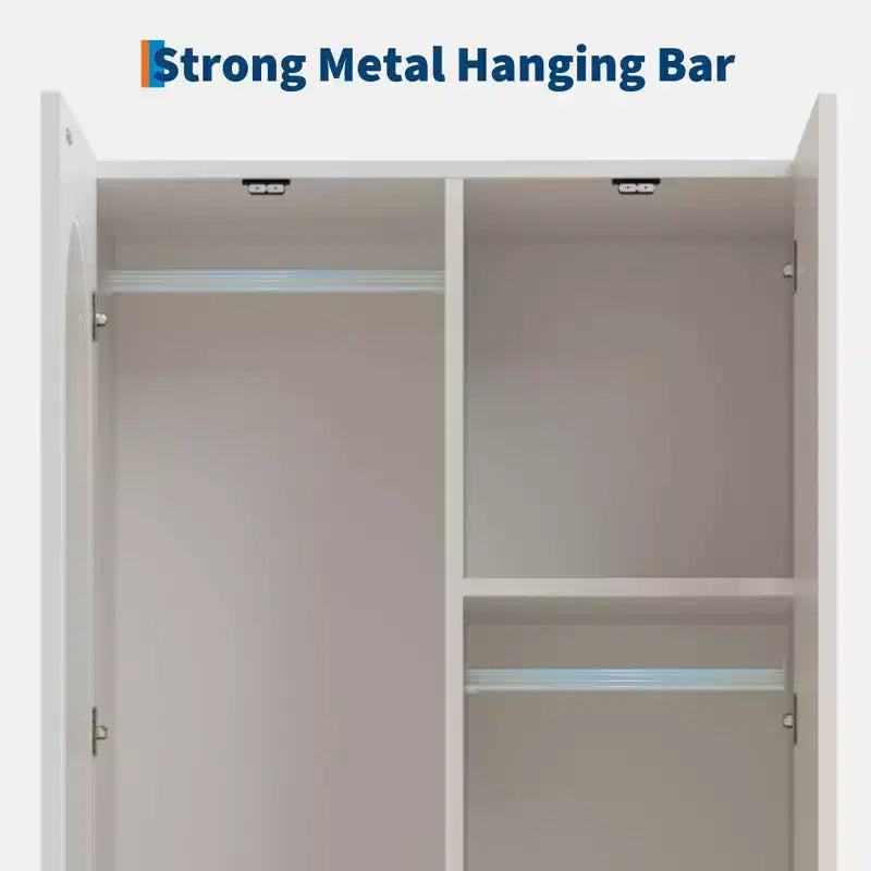 Bedroom Wardrobe , 71 Tall Wooden Large Storage Cabinet with Modern Glass & Shelves, w/Hanging