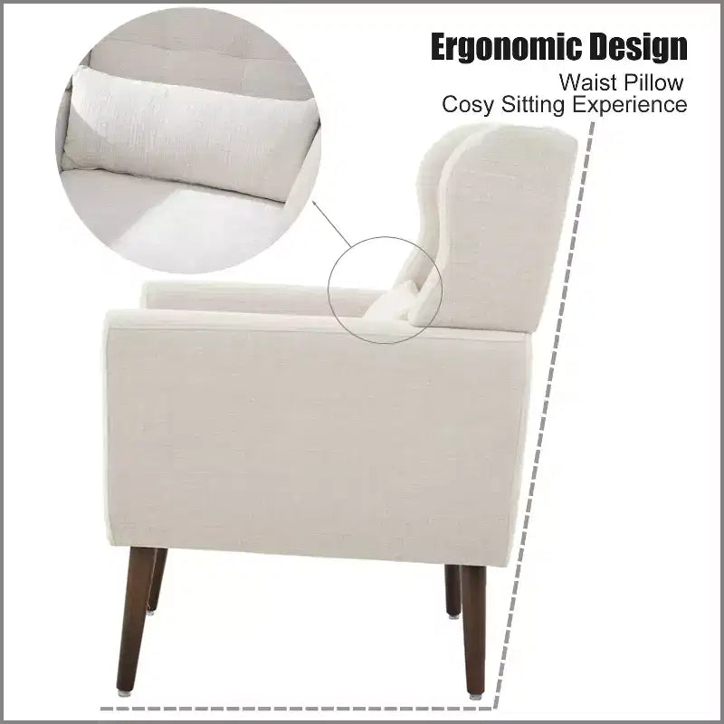 Modern Accent Chair, Upholstered High Reading Chair with Fabric and Wood Legs, Avocado Armchair for Living Room Bedroom