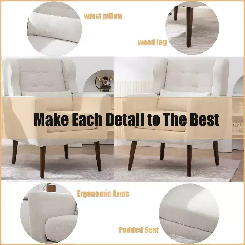 Modern Accent Chair, Upholstered High Reading Chair with Fabric and Wood Legs, Avocado Armchair for Living Room Bedroom