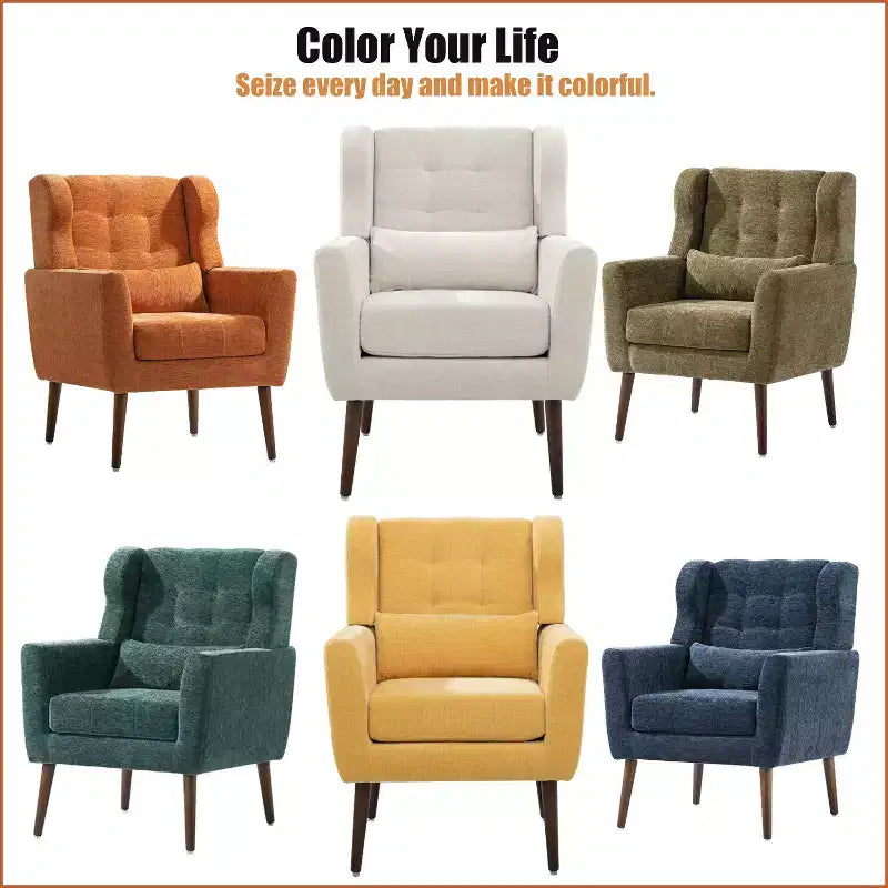 Modern Accent Chair, Upholstered High Reading Chair with Fabric and Wood Legs, Avocado Armchair for Living Room Bedroom