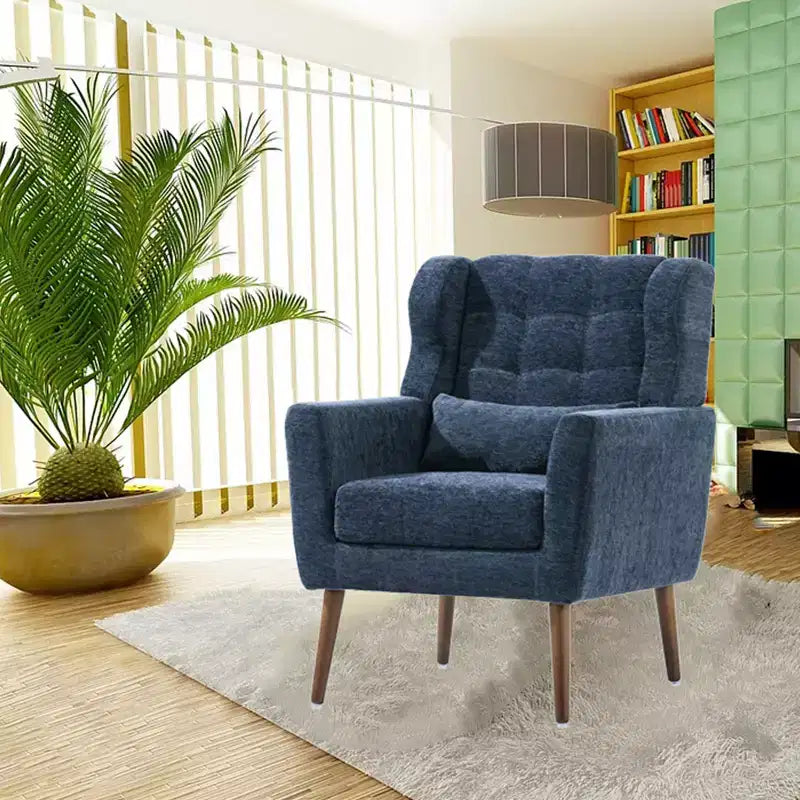 Modern Accent Chair, Upholstered High Reading Chair with Fabric and Wood Legs, Avocado Armchair for Living Room Bedroom