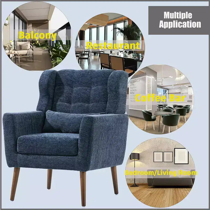 Modern Accent Chair, Upholstered High Reading Chair with Fabric and Wood Legs, Avocado Armchair for Living Room Bedroom