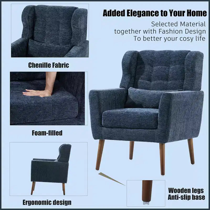 Modern Accent Chair, Upholstered High Reading Chair with Fabric and Wood Legs, Avocado Armchair for Living Room Bedroom