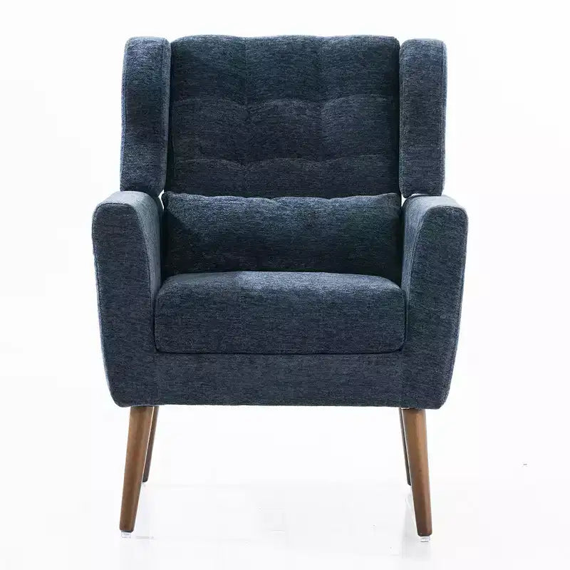 Modern Accent Chair, Upholstered High Reading Chair with Fabric and Wood Legs, Avocado Armchair for Living Room Bedroom