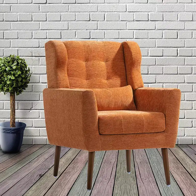 Modern Accent Chair, Upholstered High Reading Chair with Fabric and Wood Legs, Avocado Armchair for Living Room Bedroom