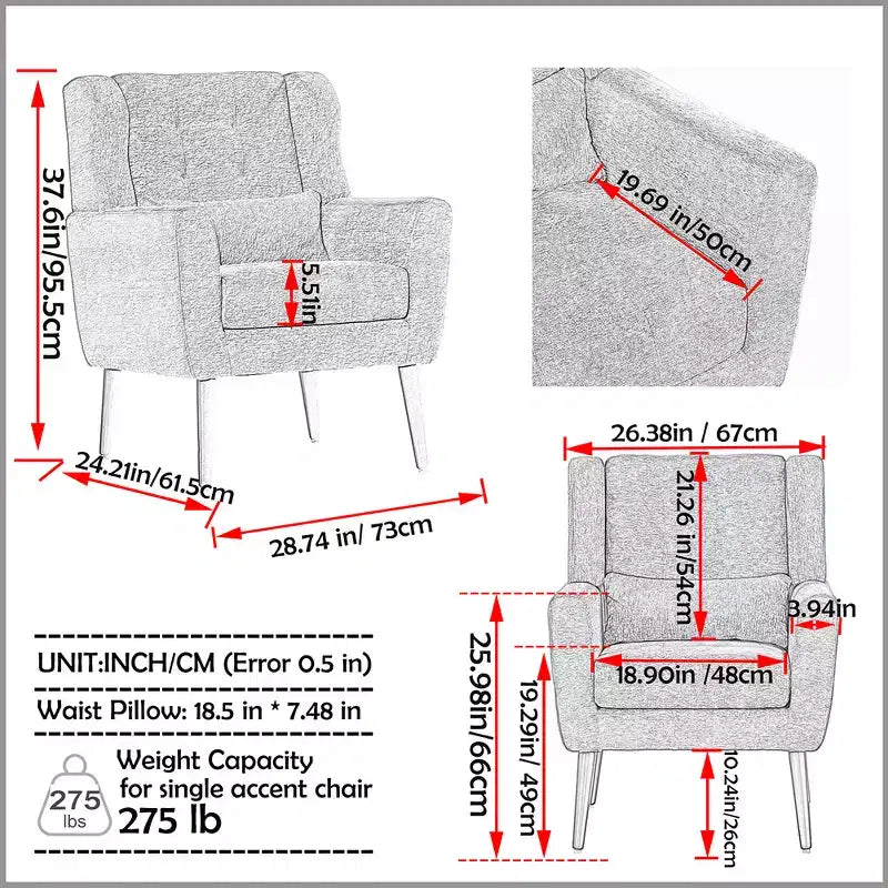 Modern Accent Chair, Upholstered High Reading Chair with Fabric and Wood Legs, Avocado Armchair for Living Room Bedroom