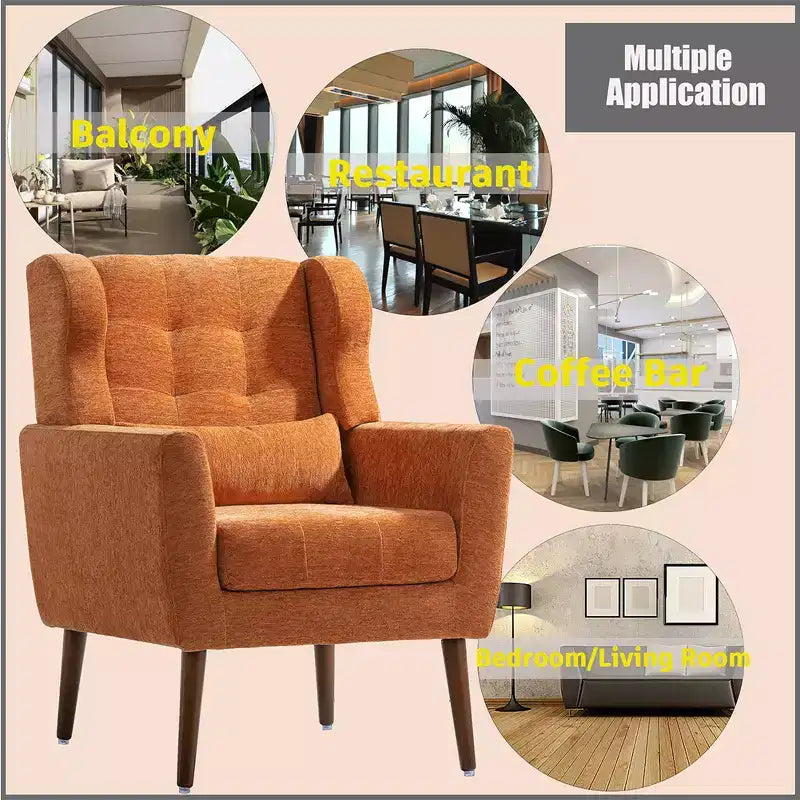 Modern Accent Chair, Upholstered High Reading Chair with Fabric and Wood Legs, Avocado Armchair for Living Room Bedroom