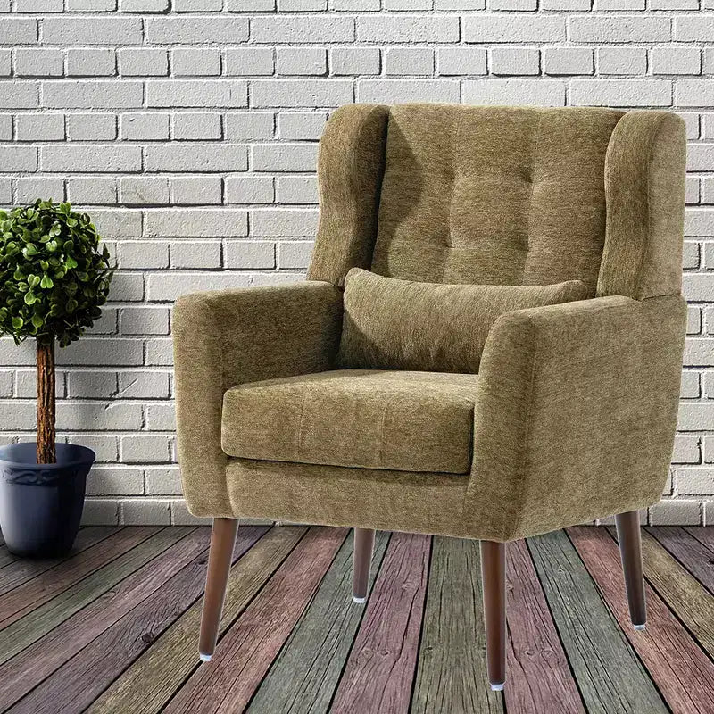 Modern Accent Chair, Upholstered High Reading Chair with Fabric and Wood Legs, Avocado Armchair for Living Room Bedroom