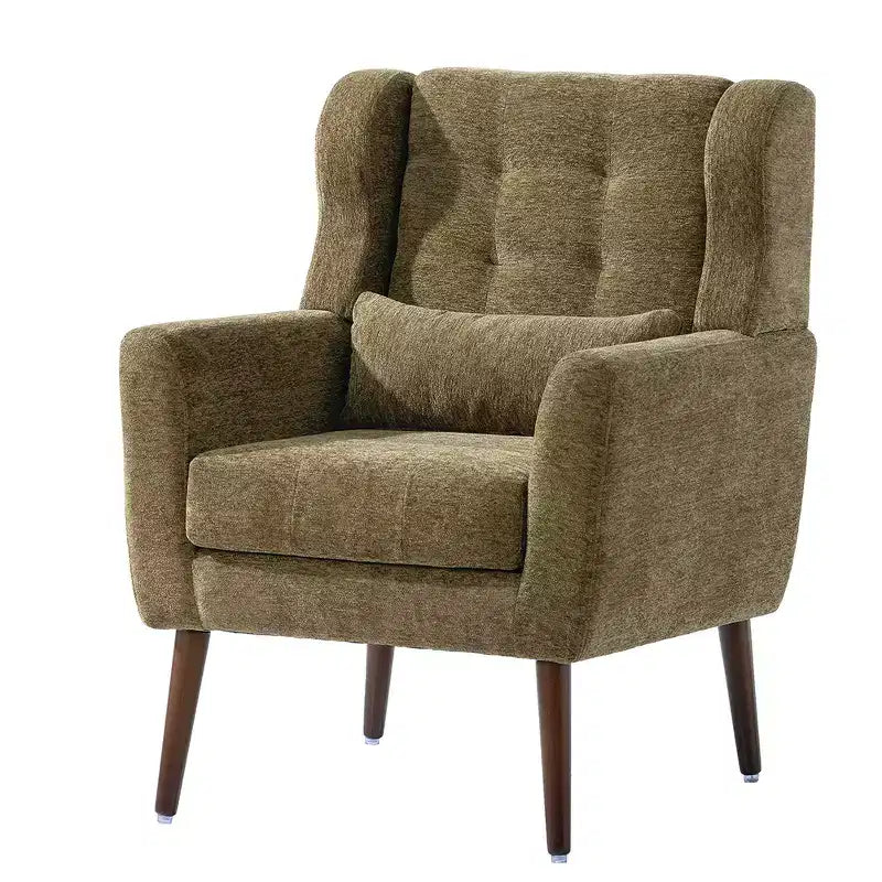 Modern Accent Chair, Upholstered High Reading Chair with Fabric and Wood Legs, Avocado Armchair for Living Room Bedroom