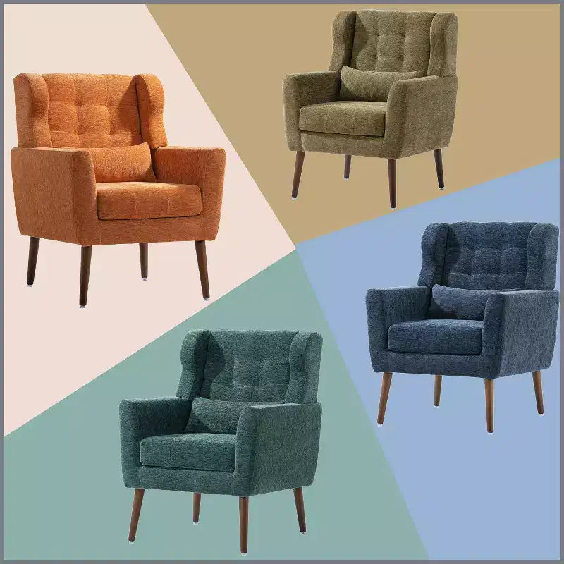 Modern Accent Chair, Upholstered High Reading Chair with Fabric and Wood Legs, Avocado Armchair for Living Room Bedroom