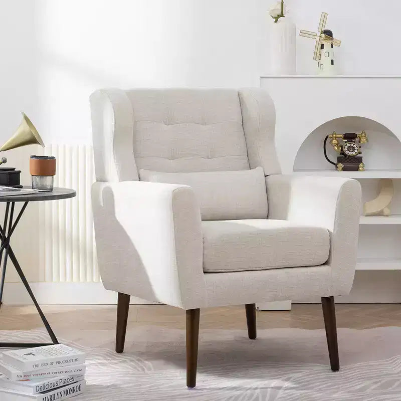 Fauteuil d'appoint moderne, Fauteuil de lecture haut rembourré avec tissu et pieds en bois, Fauteuil avocat pour salon ou chambre à coucher