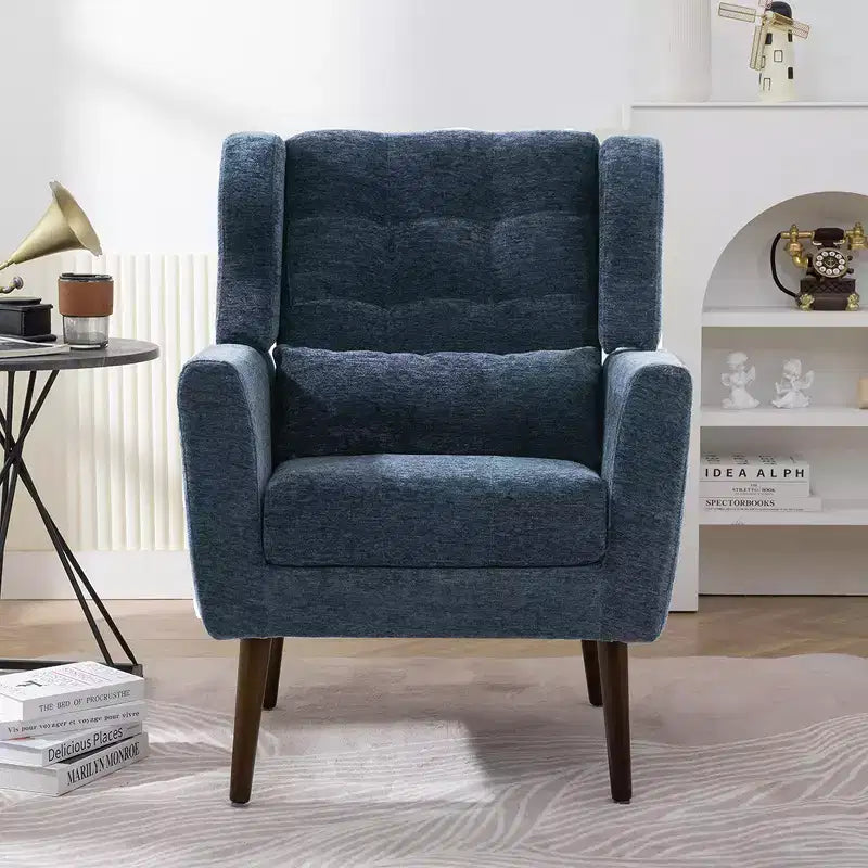 Fauteuil d'appoint moderne, Fauteuil de lecture haut rembourré avec tissu et pieds en bois, Fauteuil avocat pour salon ou chambre à coucher