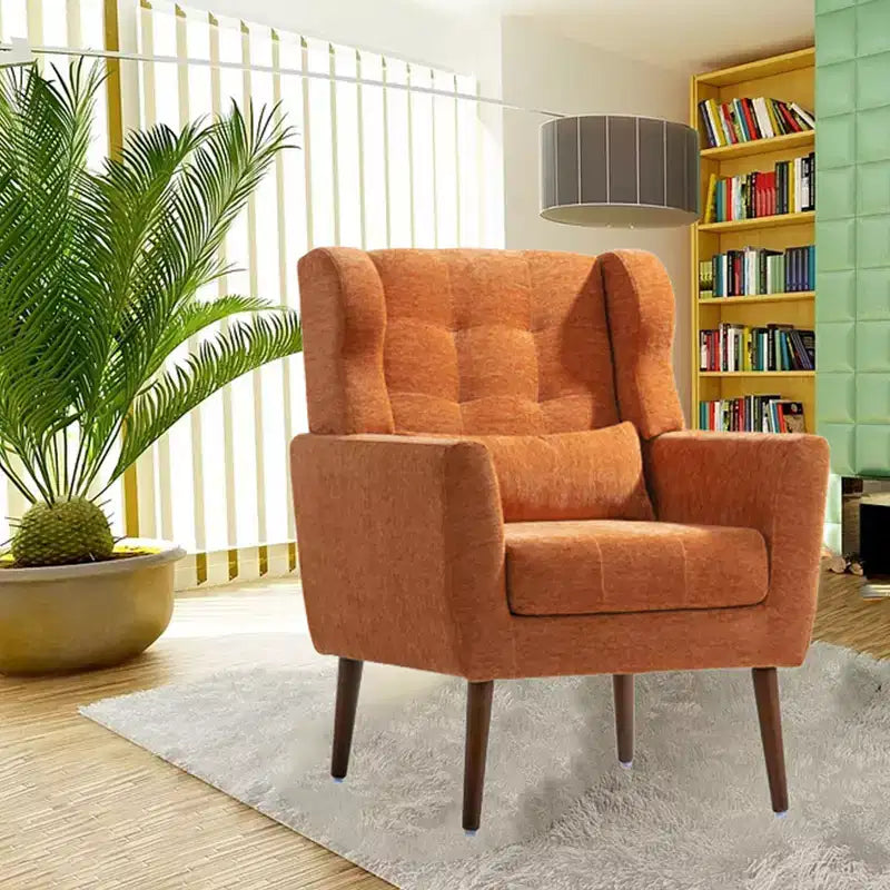 Fauteuil d'appoint moderne, Fauteuil de lecture haut rembourré avec tissu et pieds en bois, Fauteuil avocat pour salon ou chambre à coucher