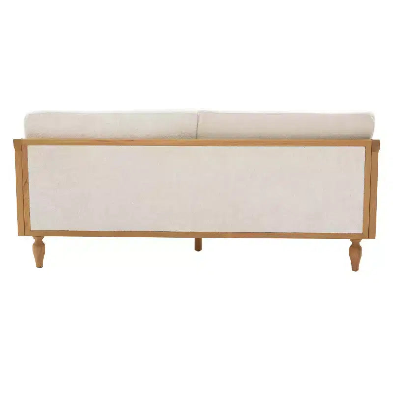 70.9" Modern 2-Seater Rubberwood Upholstered Sofa with Rattan Armrests
