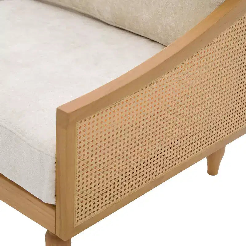 70.9" Modern 2-Seater Rubberwood Upholstered Sofa with Rattan Armrests