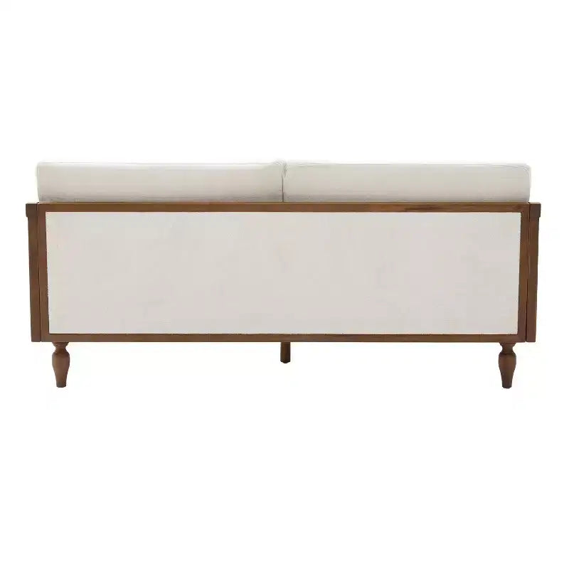 70.9" Modern 2-Seater Rubberwood Upholstered Sofa with Rattan Armrests