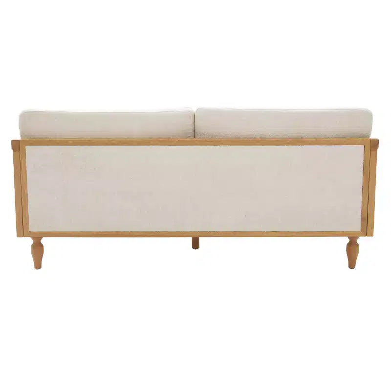 70.9" Modern 2-Seater Rubberwood Upholstered Sofa with Rattan Armrests