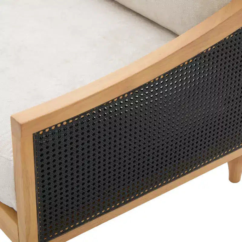 70.9" Modern 2-Seater Rubberwood Upholstered Sofa with Rattan Armrests