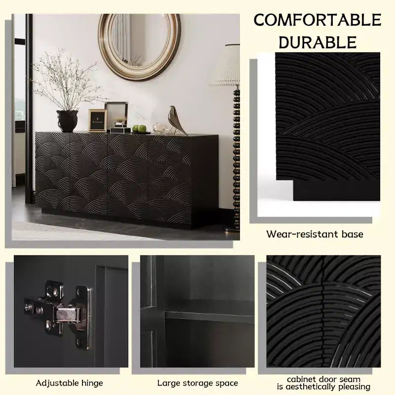 60 Modern Black Sideboard Buffet Cabinet & Stand, Console with
