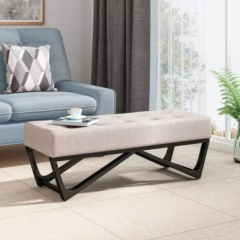 47 Modern Ottoman Bench with Upholstered Entryway Bench with Bench for Living Room, Bedroom