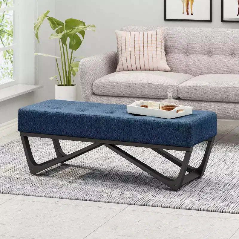 47 Modern Ottoman Bench with Upholstered Entryway Bench with Bench for Living Room, Bedroom