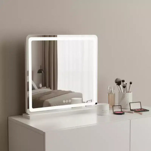 Miroir de maquillage/rasage de table sans cadre, autonome et éclairé, 22 LED