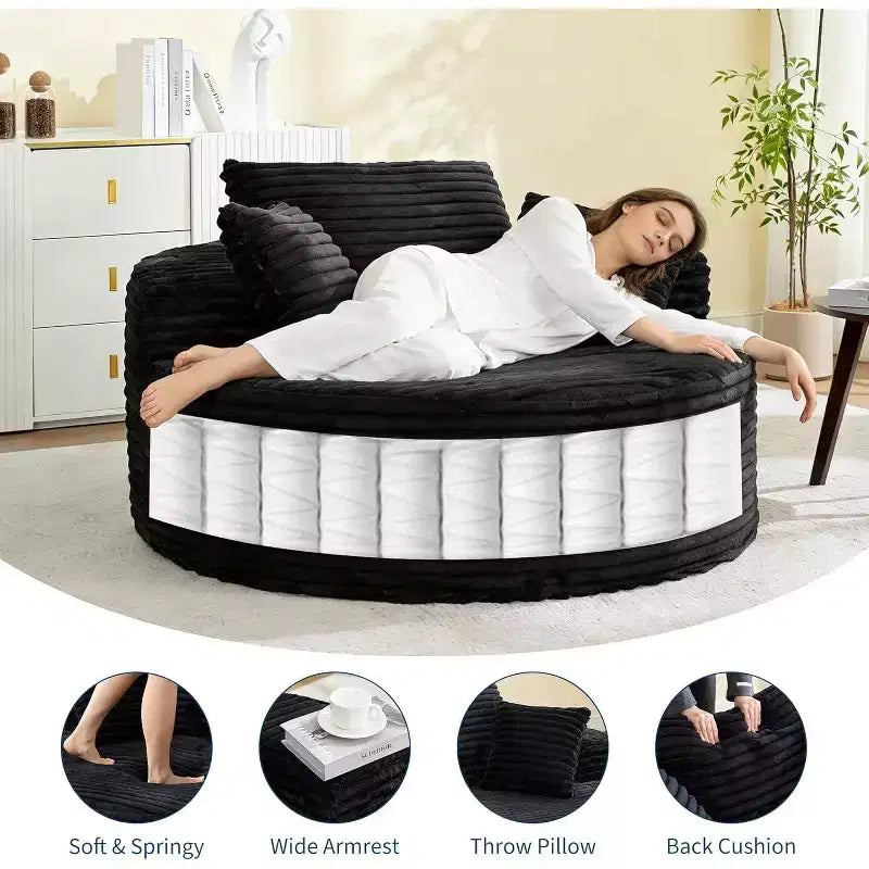 Round Chaise Chair, Indoor 55x55 Inch Modern Couch Single Sofa with 4 Pillows, Deep Seat for Home Office